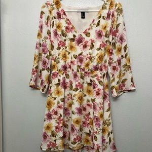 Forever 21 Floral V-Neck Floral Long Sleeve Mini Dress Sz M
